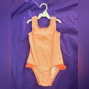 Cat and jack orange white stripe with bow seer sucker bathing suit 4T